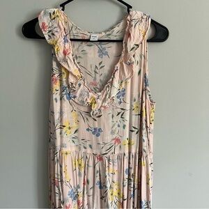 Old Navy Light Pink Floral Sleeveless Ruffle Neckline Cottagecore Midi Dress